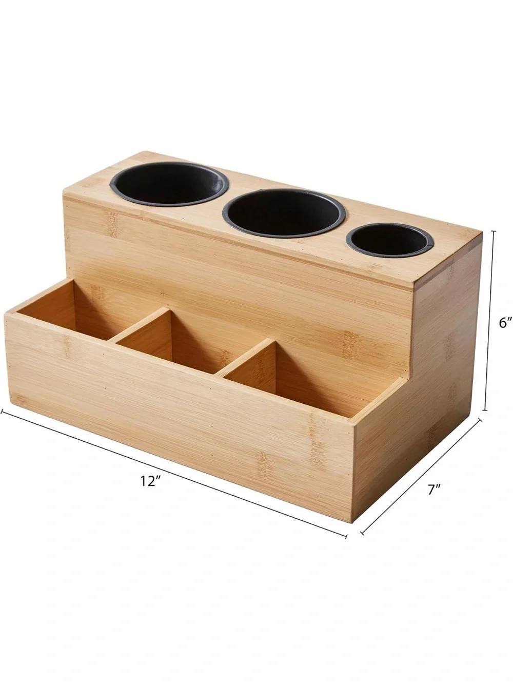 New Bamboo Hair Tool Organizer - Vanity Countertop Storage Natural Wooden